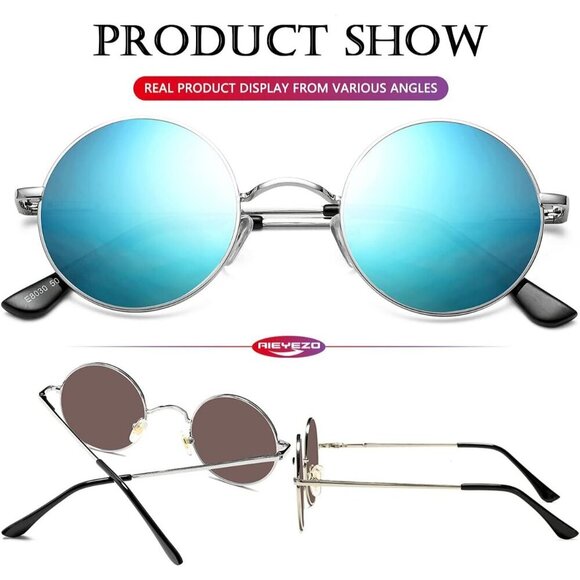 Retro Round Sunglasses Stainless Steel Polarized Vintage Small Shades main image 4